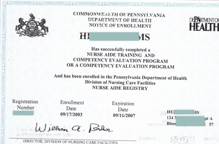 certified nursing assistant application form