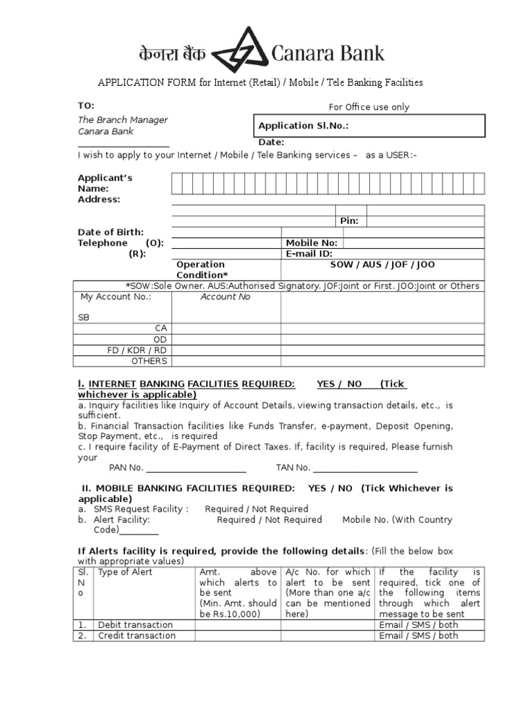 andhra bank net banking application form
